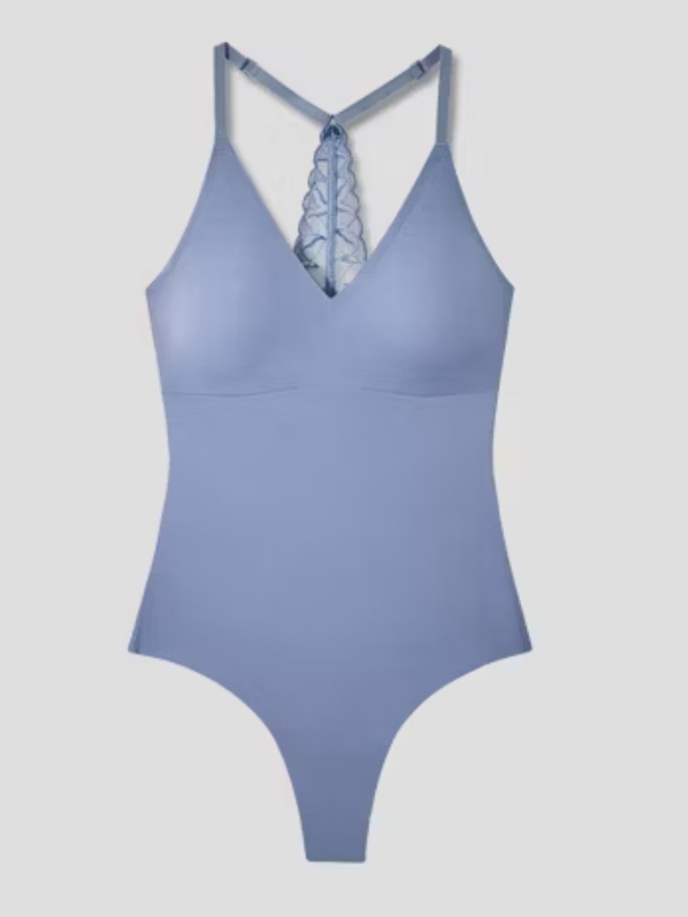 True & Co Slate Gray V Neck Bra Lace Racerback Bodysuit